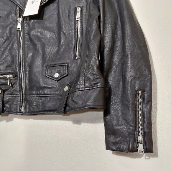 NWT! 7 For All Mankind Asymmetrical Leather Moto Motorcycle Biker Jacket - Large - Picture 4 of 11